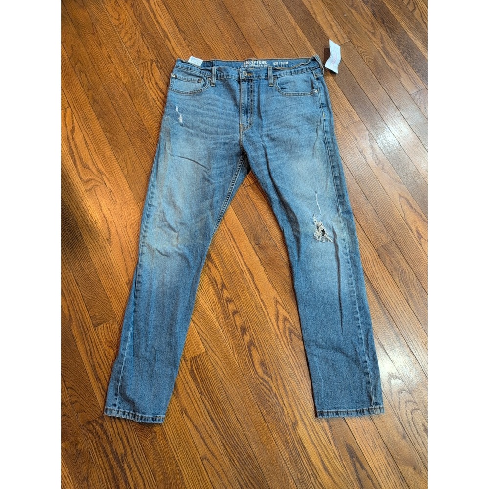 EUC Levis Signature S37 Slim Vintage Mens Jeans Distress 36 x 32 Lt Wash Stretch